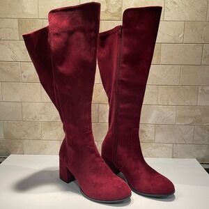 Torrid Burgundy Faux Suede Over The Knee Block Heel Boots 9.5WW 40925164 NEW‎